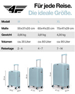 4FLY Leichter Hartschalen-Reisekoffer L - Groß 65 cm (60L) – Trolley Koffer mit TSA-Schloss, 4 Spinner-Doppelrollen & Aluminium-Teleskopgriff, Aufgabegepäck Reisegepäck