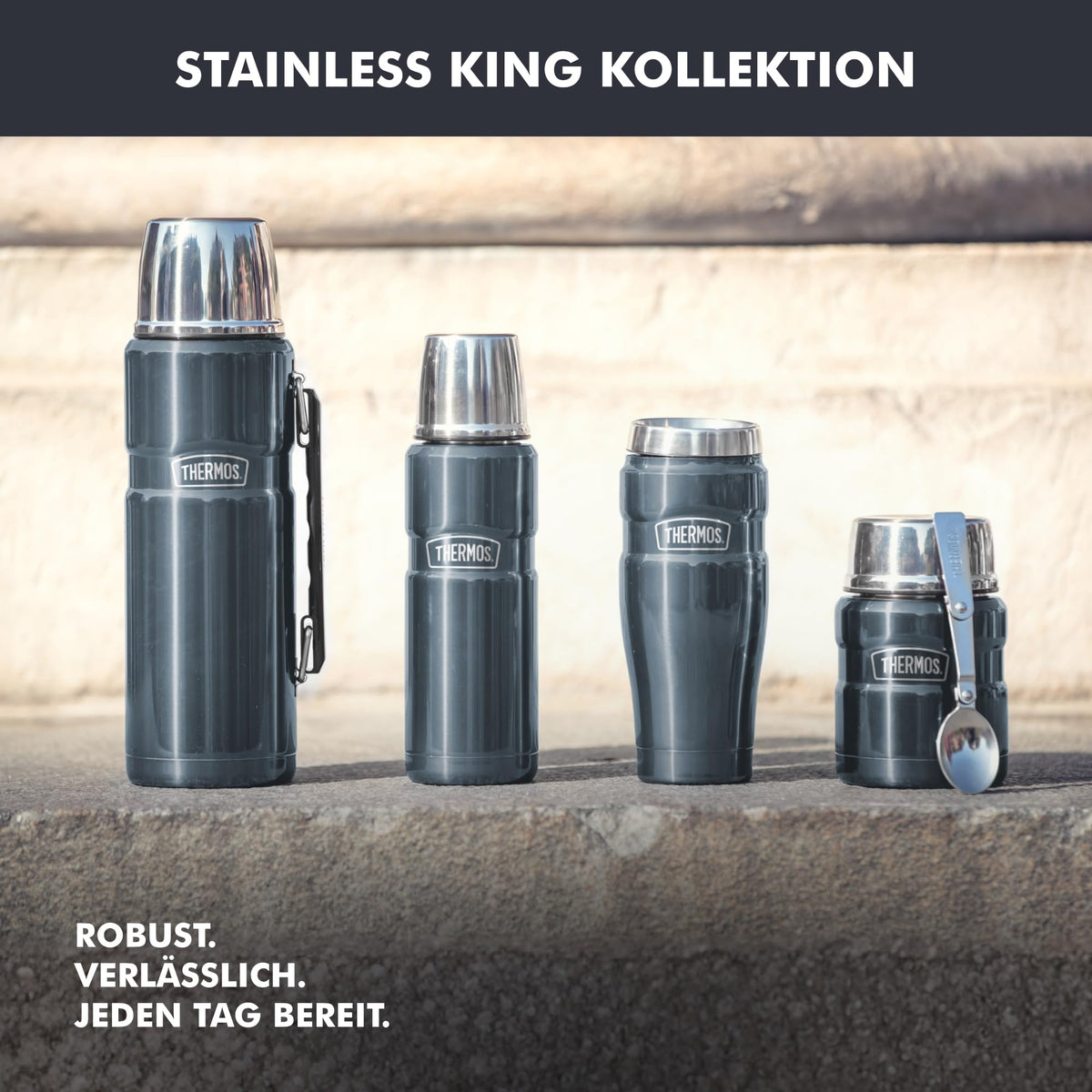 Resigilat|THERMOS STAINLESS KING cana termos din inox, 0,47 L, mentine bauturile calde pana la 7 h, negru mat