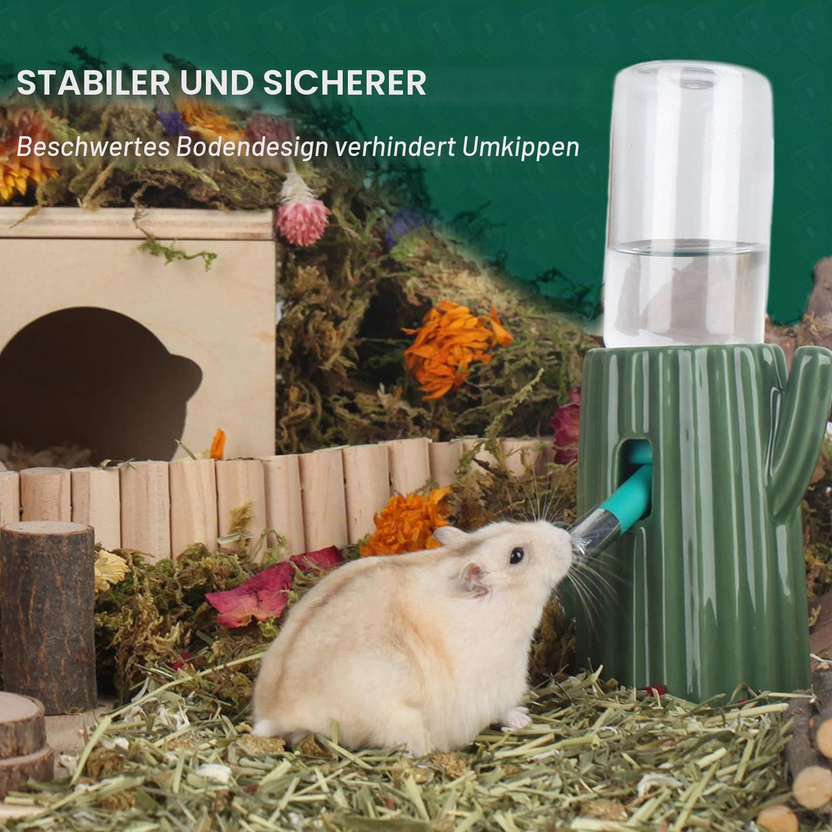 Resigilat|Bucatstate sticla de apa pentru hamsteri cu suport, 120 ml, etansa, cu duza, pentru porcusori de Guineea, iepuri, chinchilla si sobolani, verde