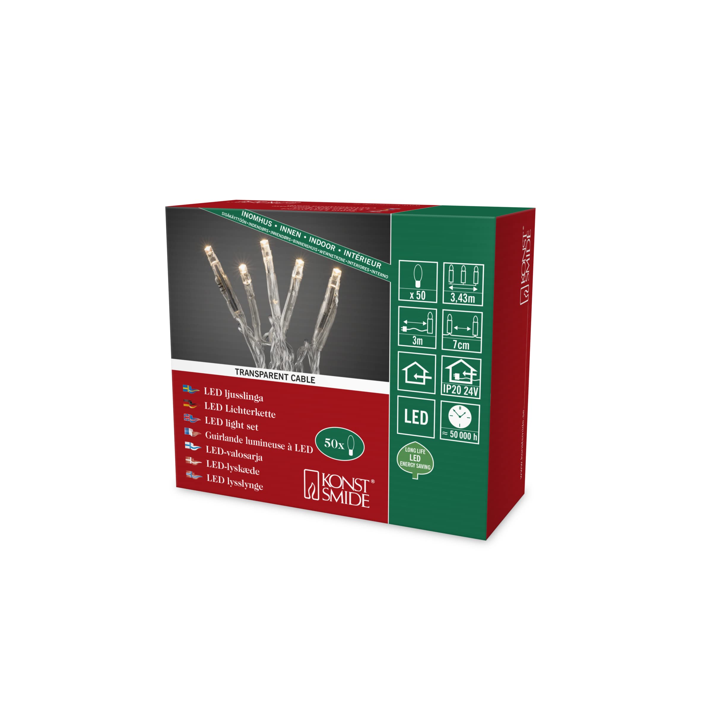 Resigilat|Konstsmide ghirlanda luminoasa Micro LED, 50 LED-uri alb cald, transformator interior 24V, cablu transparent