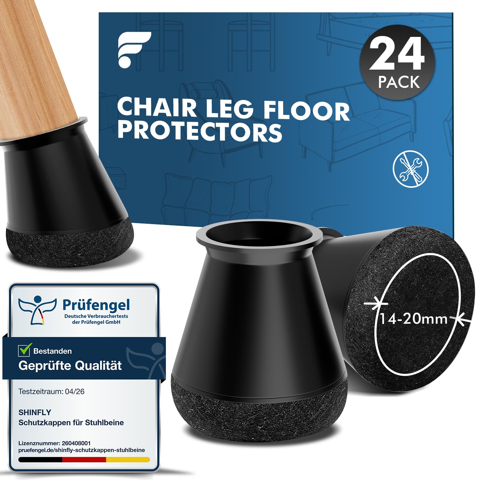 Resigilat|shinfly 24 protectii pentru picioare de scaun, capace din silicon, negre