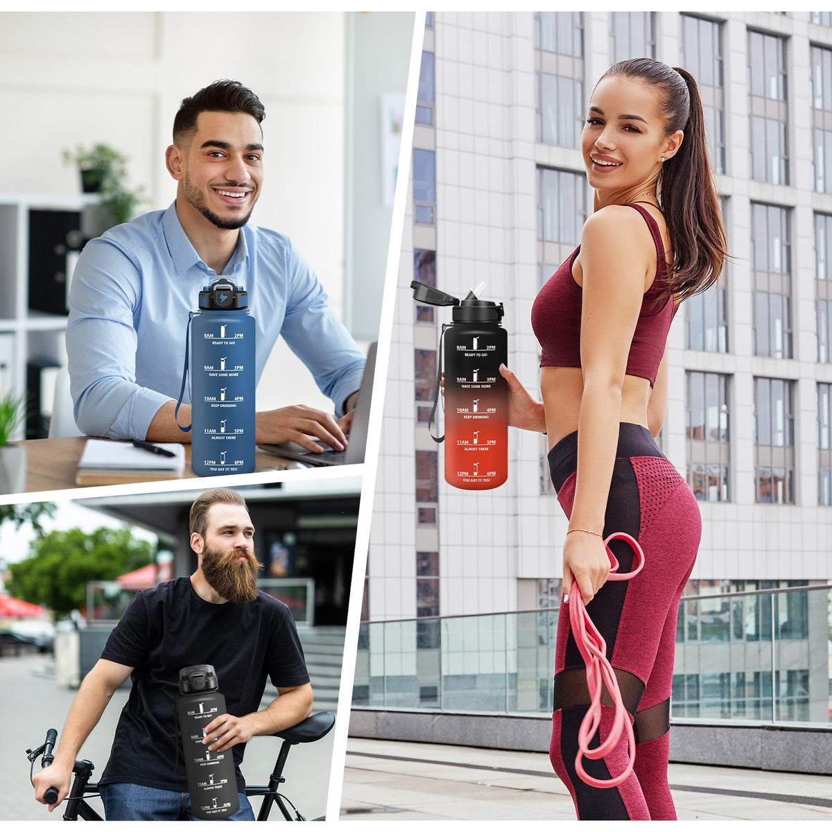 Resigilat|HoneyHolly sticla sport 1,5 L cu pai, etansa, marcaje de timp, potrivita pentru bauturi carbogazoase, outdoor si fitness