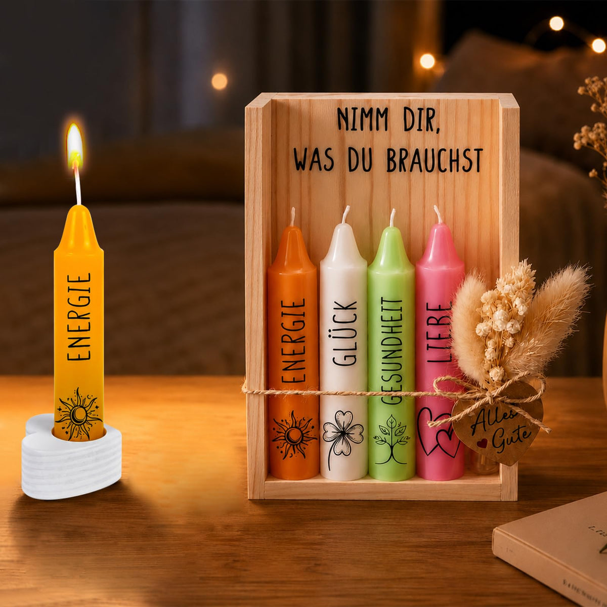 Resigilat|Set cadou de lumanari „Ia-ti ceea ce ai nevoie”, lumanare decorativa cu mesaj