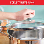 Resigilat|Capac din sticla Tefal, 30 cm, rama din inox, lavabil in masina de spalat vase, ventil de abur, maner termorezistent