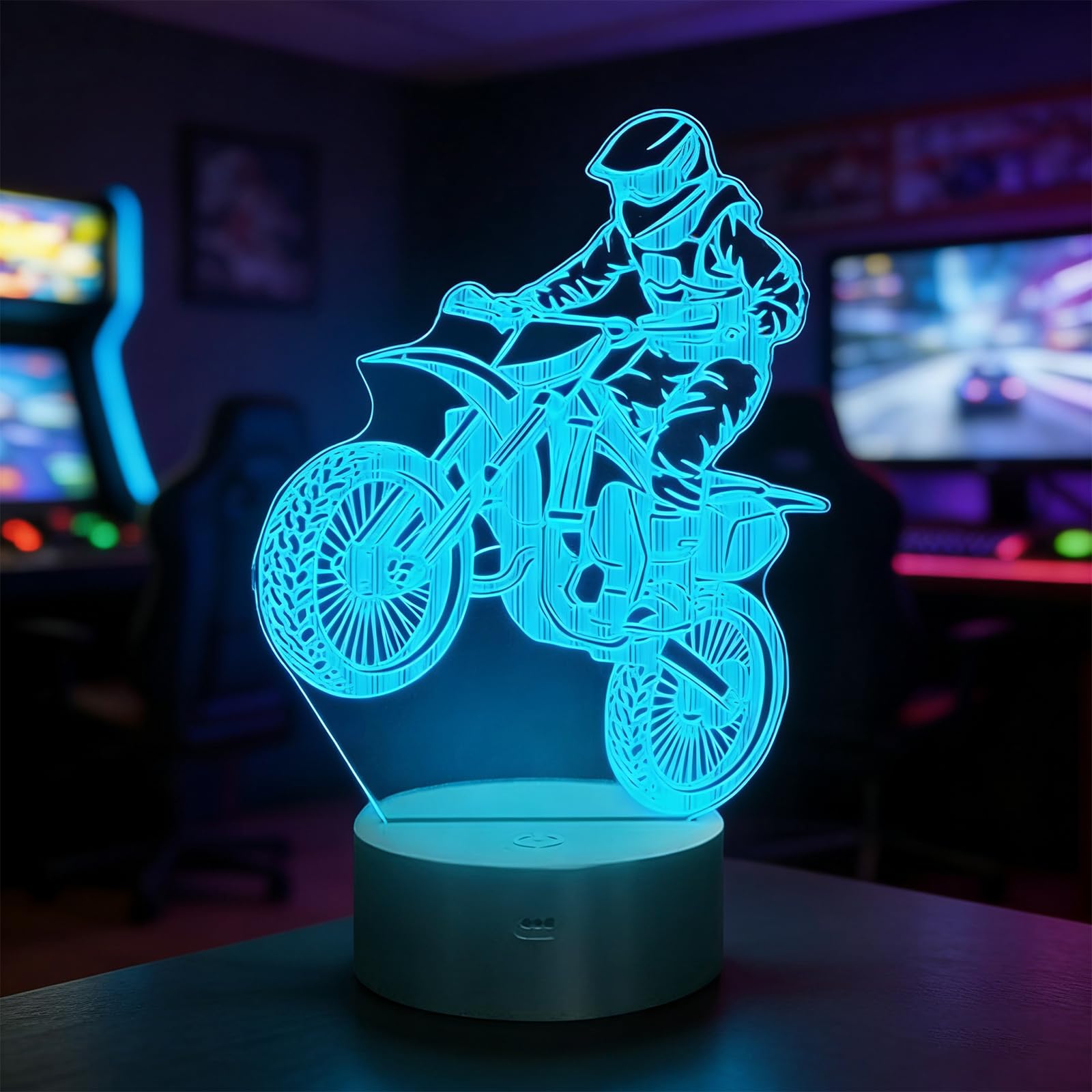 Resigilat|OraTrade lampa LED 3D motocicleta, lumina de noapte cu 7 culori, control tactil, decor camera copii, cadou pentru baieti