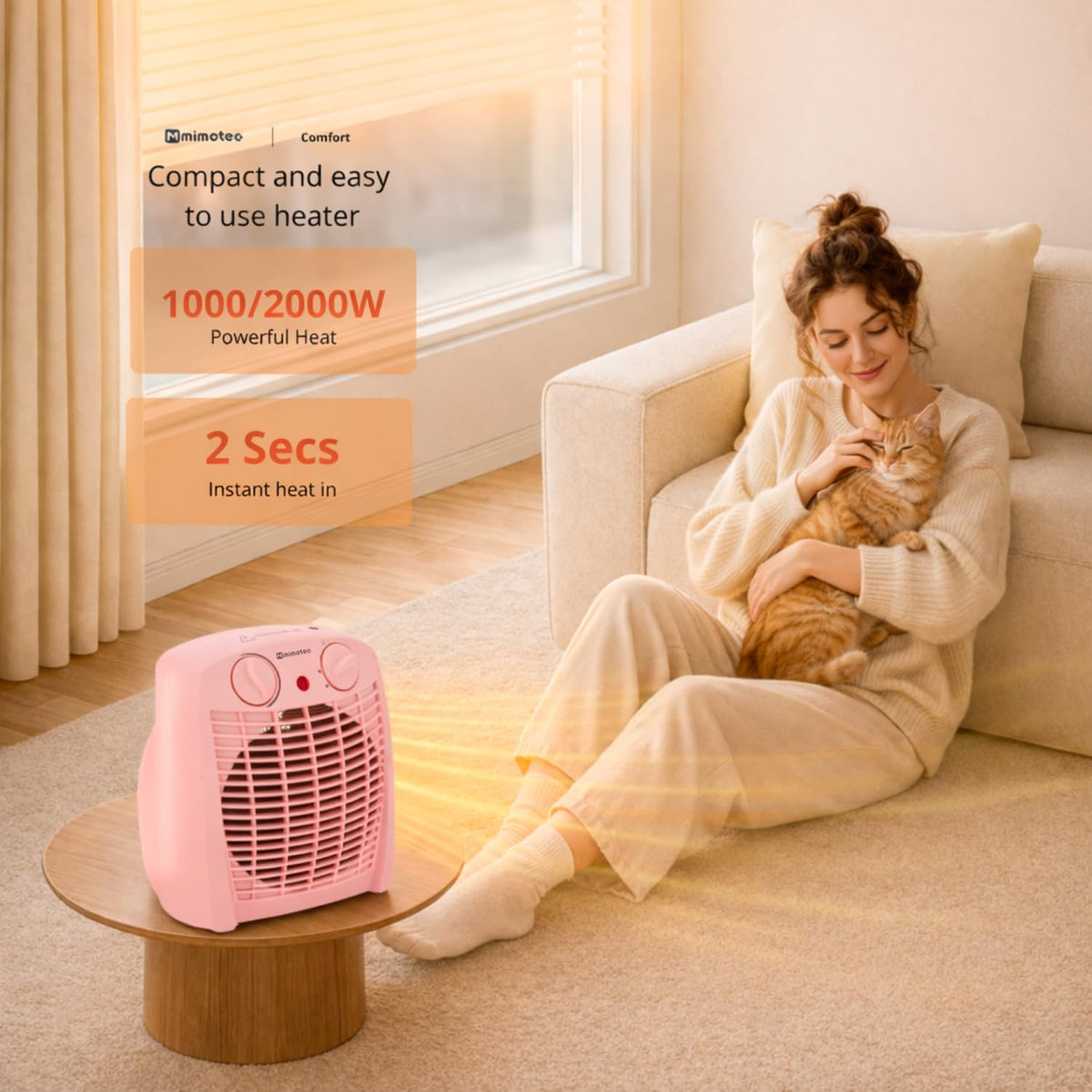 |Resigilat| M Mimotec Pink Comfort încălzitor electric 2000 W, 2 trepte 1000/2000 W, portabil, silențios <53 dB, IP20, pentru încăperi până la 20 m²
