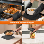 Resigilat|Set manusi de cuptor rezistente la caldura pana la 300°C, manusi pentru vase, negre