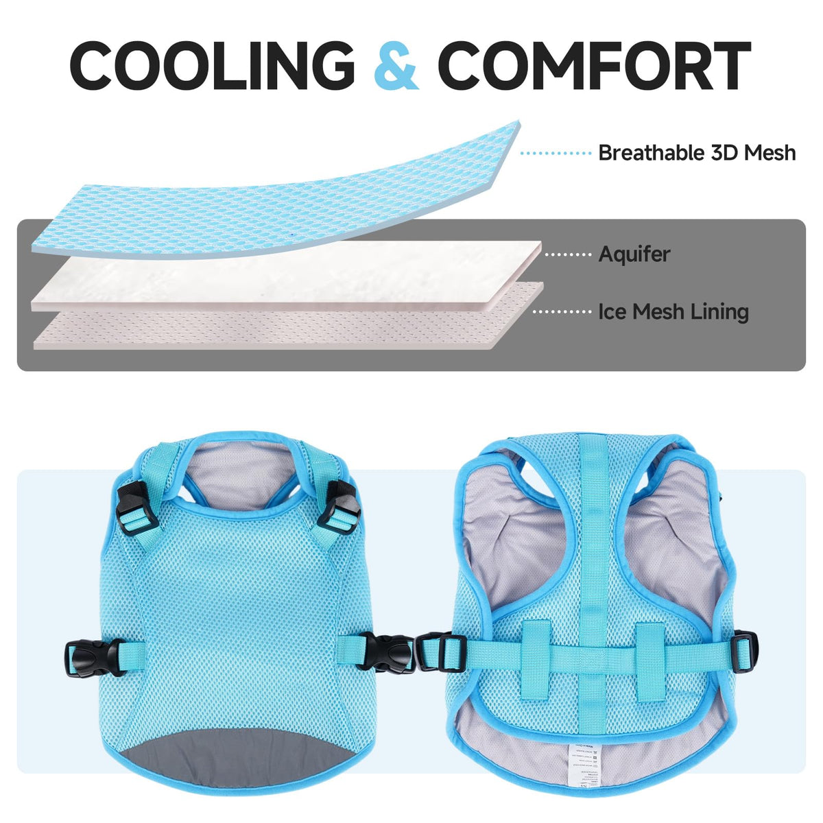 Resigilat|Hjyokuso vesta racoritoare pentru caini mari, 2XL, racire prin evaporare, material respirabil, absorbtie rapida, benzi reflectorizante