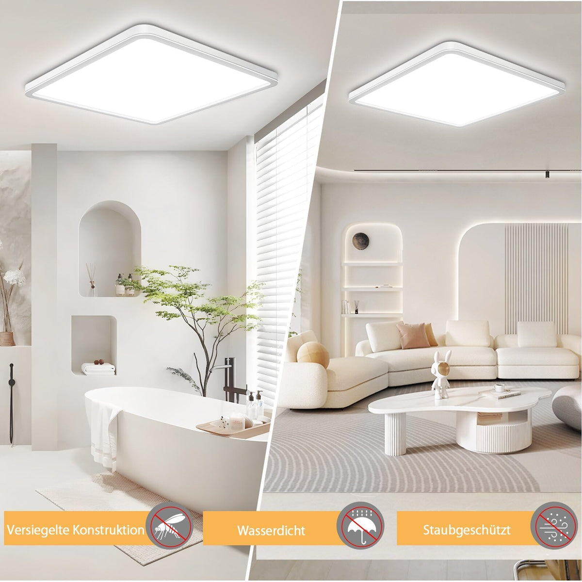 Resigilat|Seruno X lampa LED de tavan 24W, 3200lm, 3000K/4000K/6000K, IP54, ultra-subtire, patrata, Ø29cm, pentru baie si interior