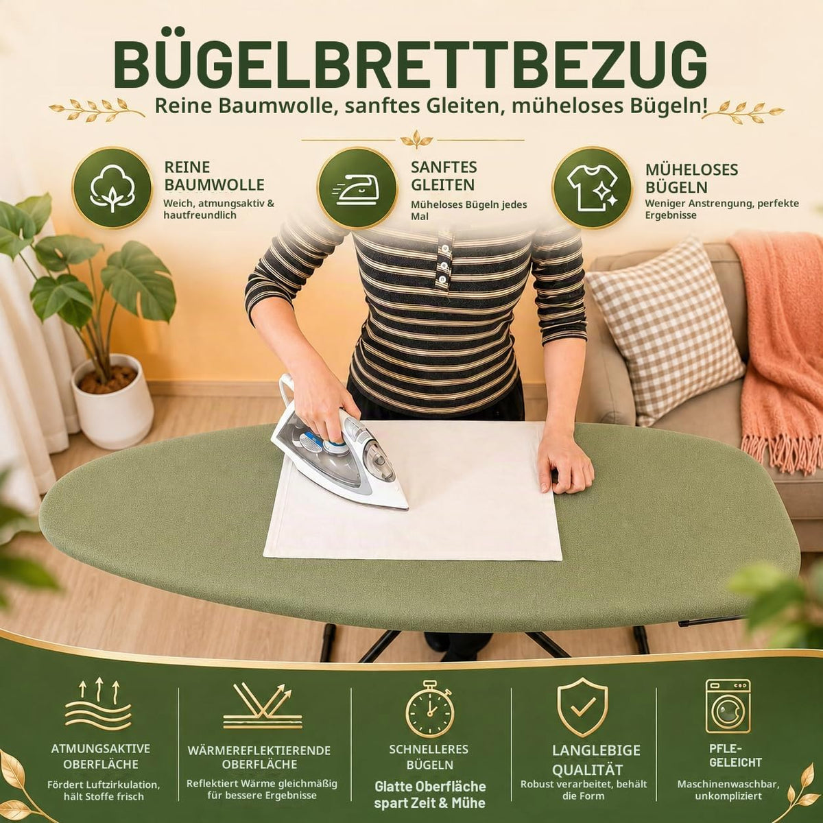 Resigilat|CEYOME husa si captuseala pentru masa de calcat, 115 x 40 cm, verde