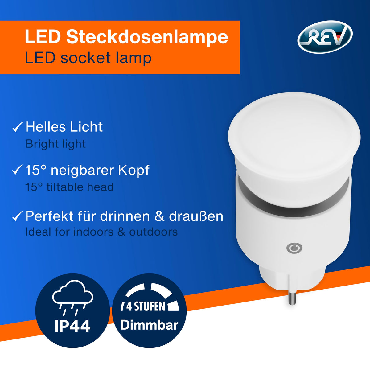 Resigilat|REV lampa cu priza, reglabila in 4 trepte, 10W, 850 lm, 3000K, alba