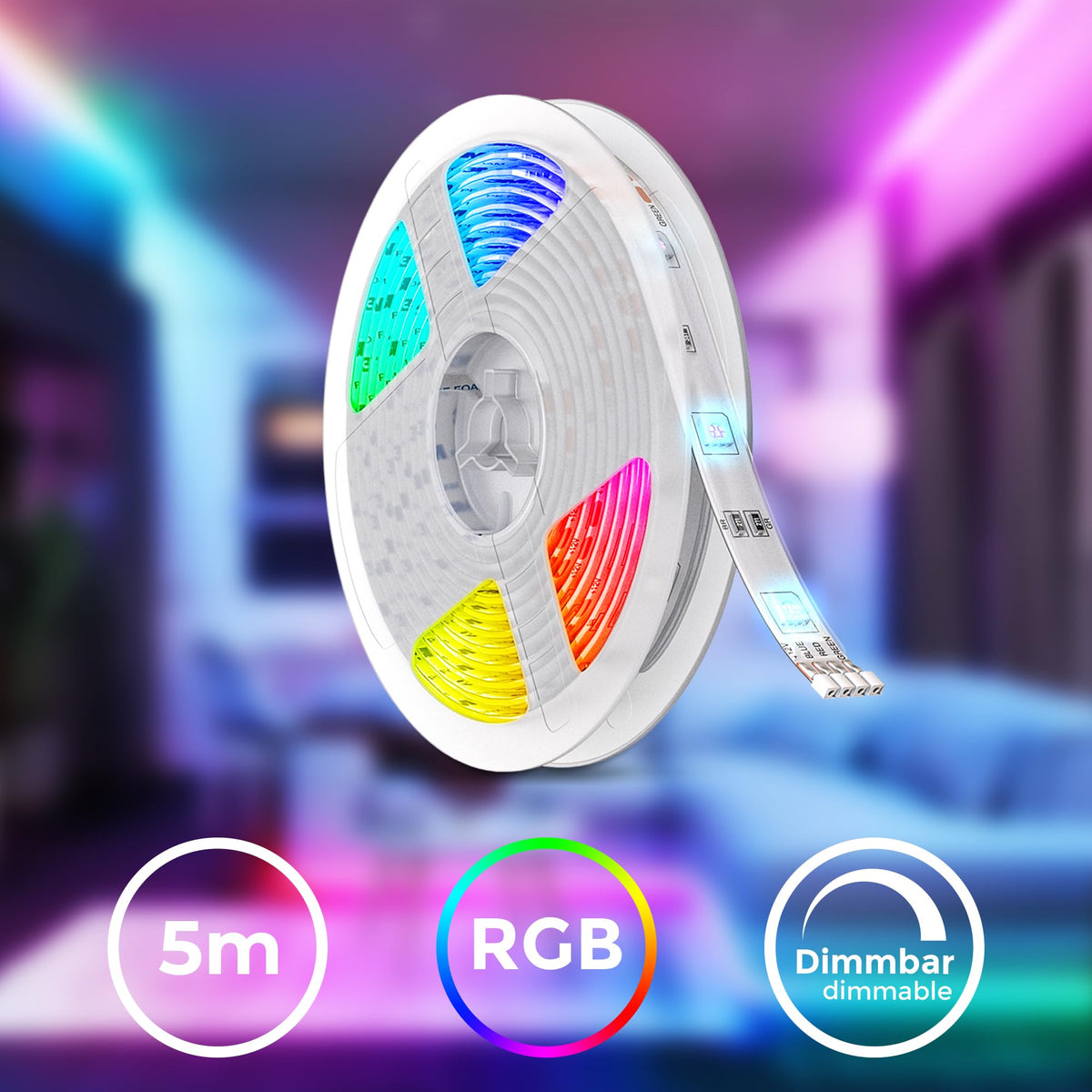 Resigilat|B.K.Licht banda LED RGB 5 m cu telecomanda, lumina colorata, dimabila, schimbare culori, pentru decor camera si gaming
