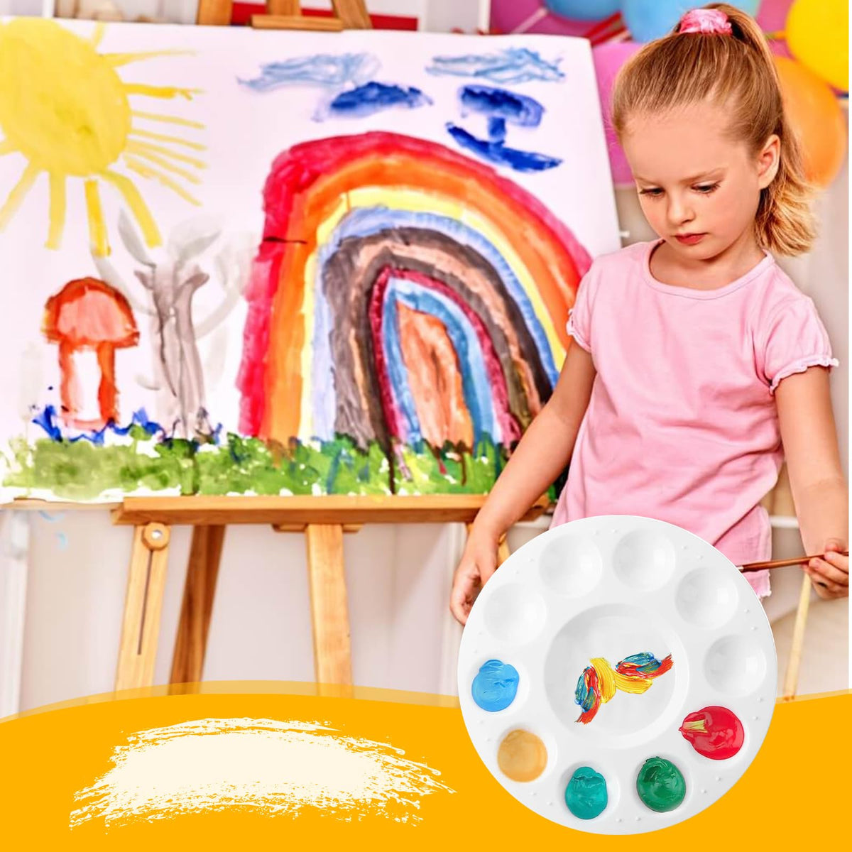 Resigilat|Set 18 Palete de Amestecare din Plastic, Rotunde 15,8 cm, cu 11 Compartimente, pentru Acuarele, Acrilice si Vopsele Ulei