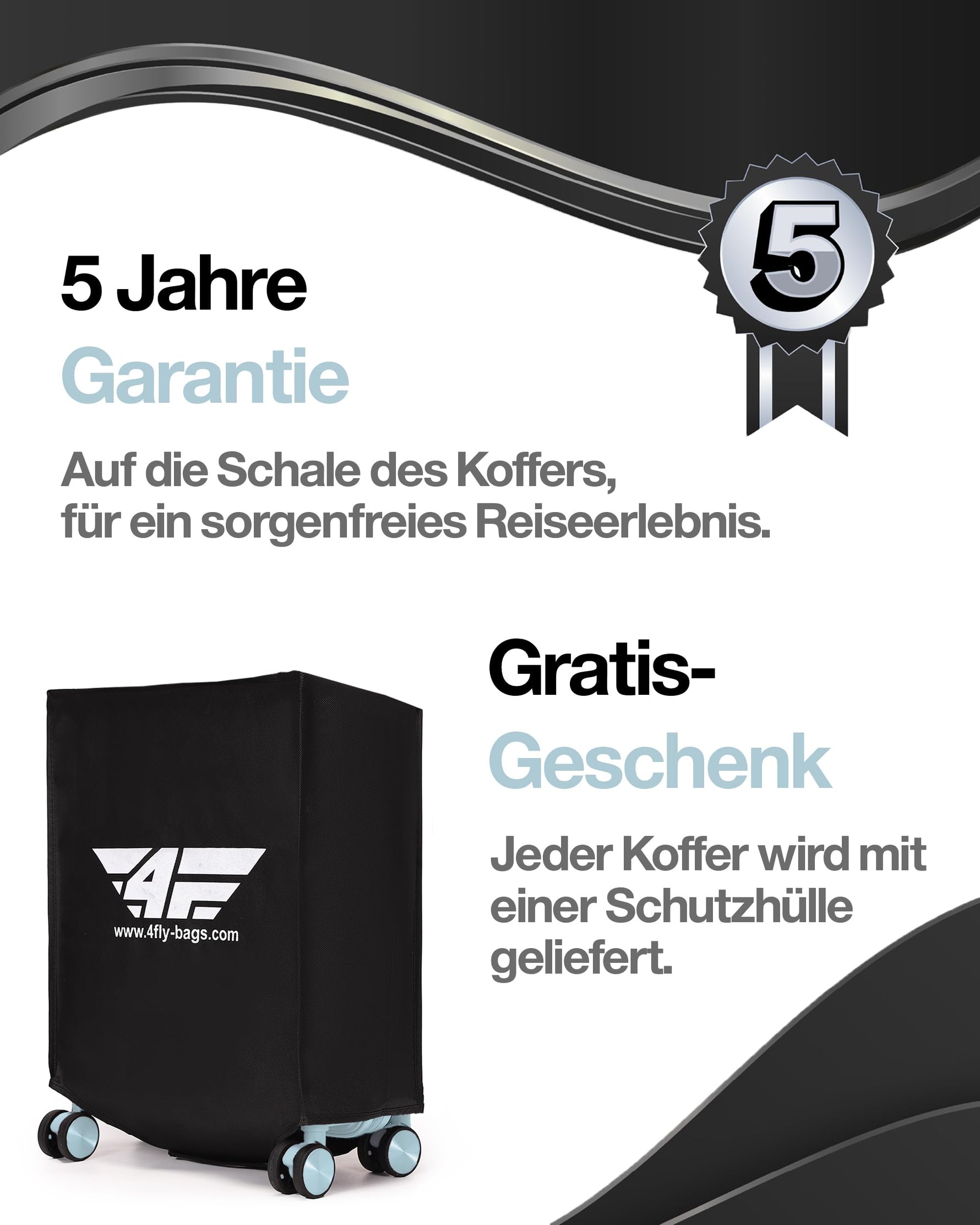 4FLY Leichter Hartschalen-Reisekoffer L - Groß 65 cm (60L) – Trolley Koffer mit TSA-Schloss, 4 Spinner-Doppelrollen & Aluminium-Teleskopgriff, Aufgabegepäck Reisegepäck