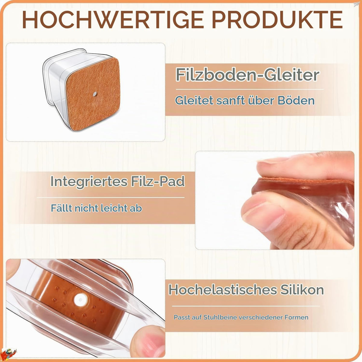 Resigilat|Protectii pentru picioare de scaun, 24 bucati, silicon transparent cu pasla, potrivite 13-19 mm, pentru parchet, laminat si gresie