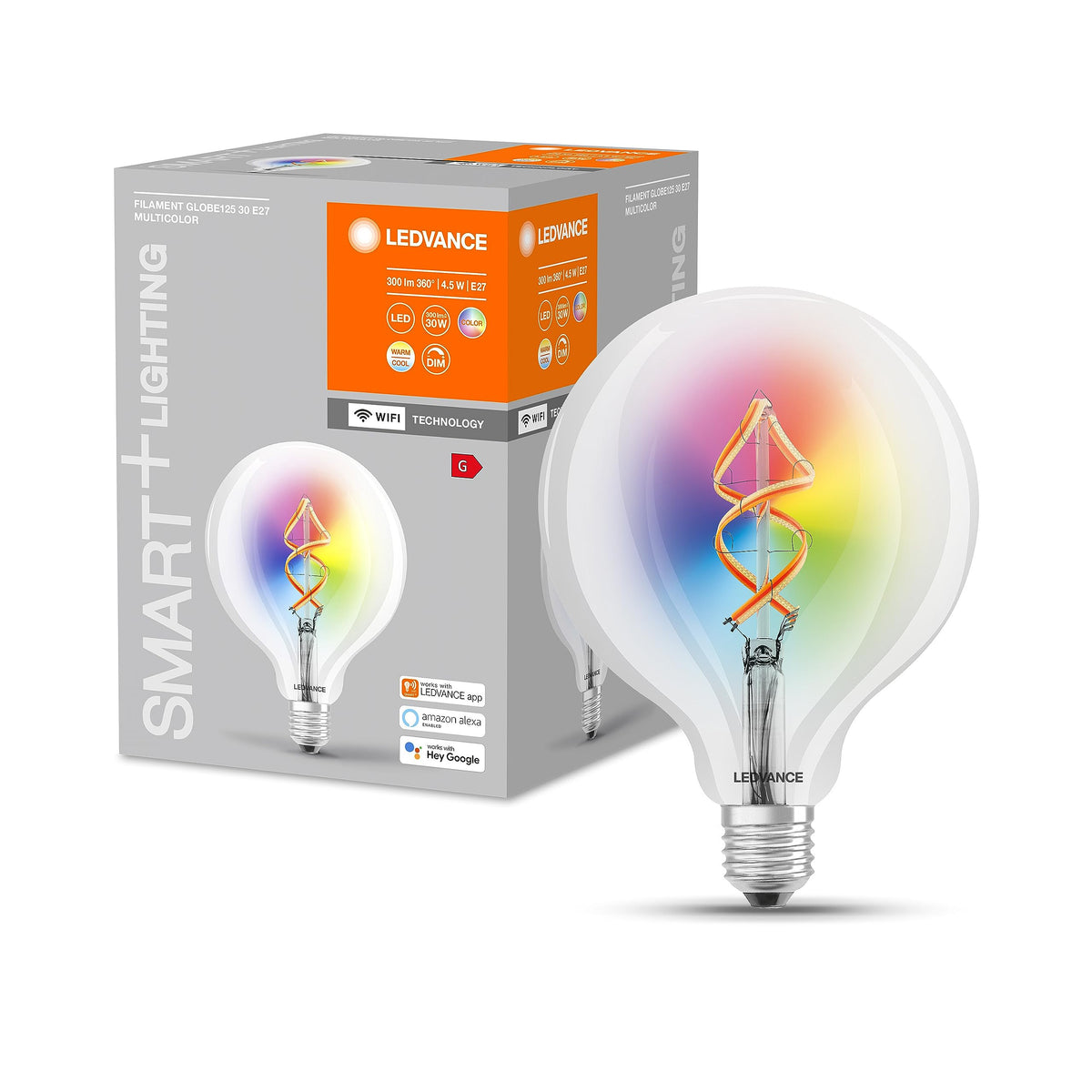 Resigilat|LEDVANCE SMART+ Filament Globe RGBW, 4,5W, 2700K, alb cald