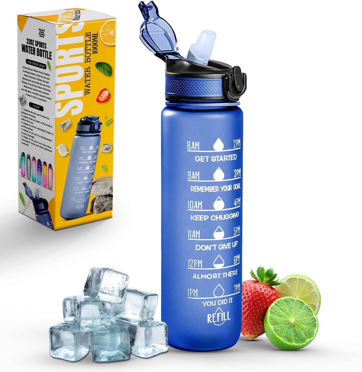 Resigilat|Roe Tenpo sticla sport 1 L cu pai si marcaje de timp, Tritan fara BPA, etansa, pentru fitness, sala si activitati outdoor