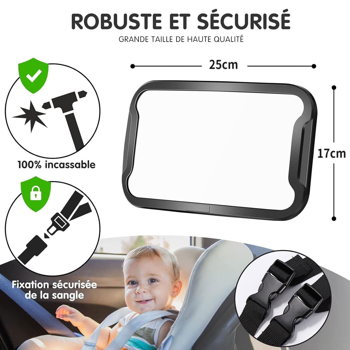 Resigilat|Vinabo oglinda auto pentru bebelusi, rezistenta la spargere, reglabila 360°, pentru bancheta din spate si tetiere