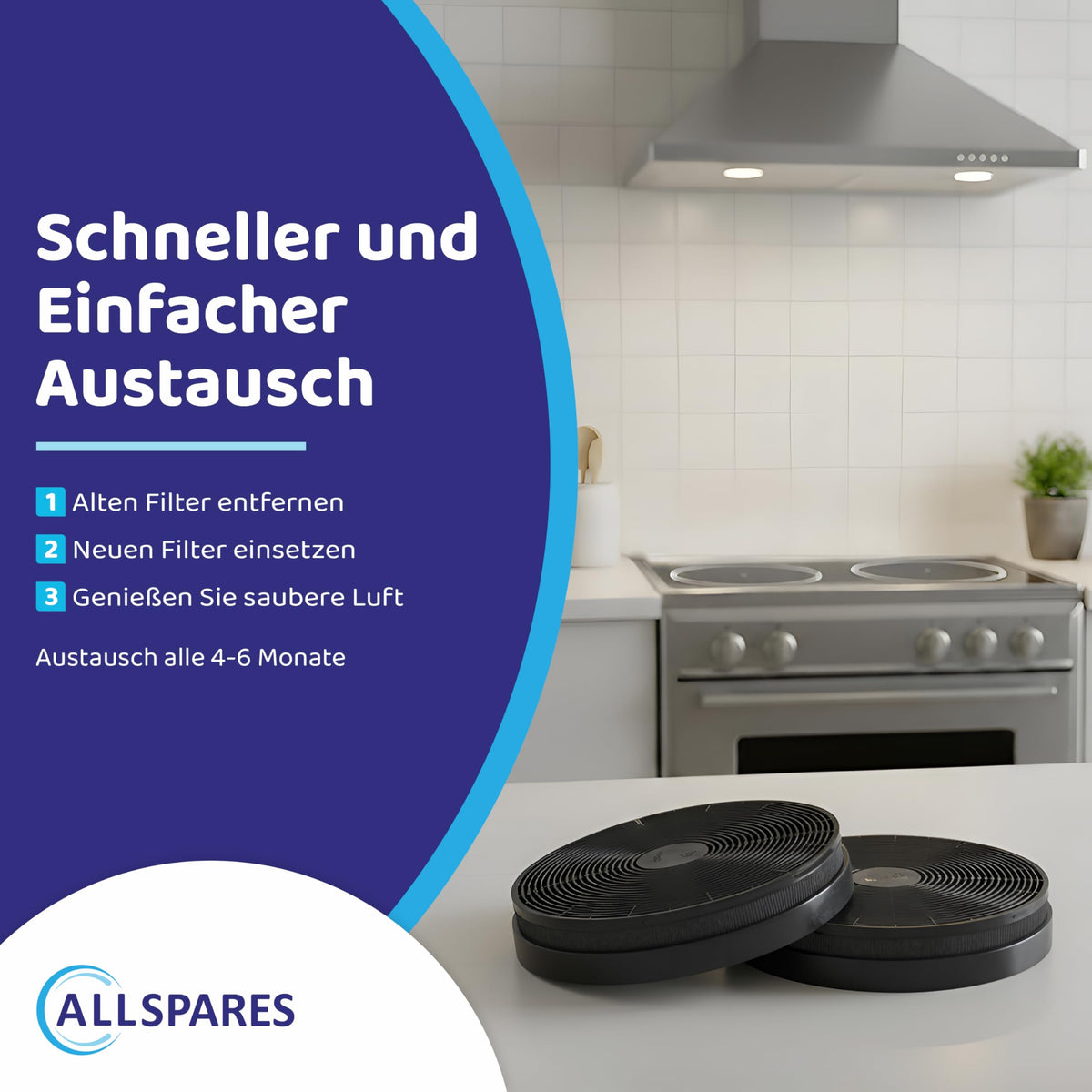 |Resigilat| Filtre cu cărbune activ AllSpares (2 buc.) pentru hote de bucătărie, compatibile cu modelele: Klarstein 10030983 | Bomann KF561 | PKM CF110 | Respekta MIZ0023 | Ø175 mm