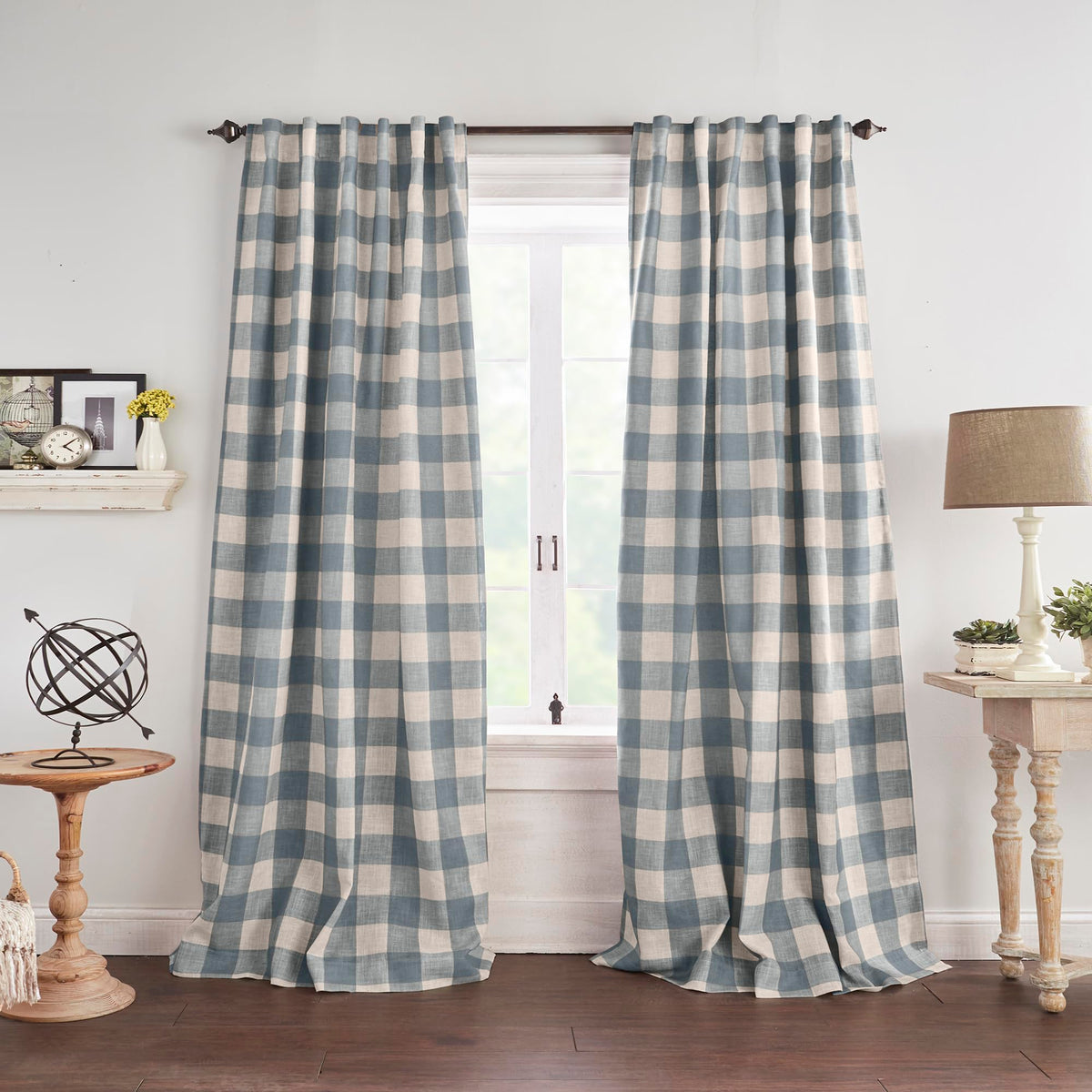 Resigilat|Elrene Home Fashions Farmhouse Living Grainger perdea opaca, carouri tip buffalo, 132,1 x 213,4 cm, Chambray, 1 panou
