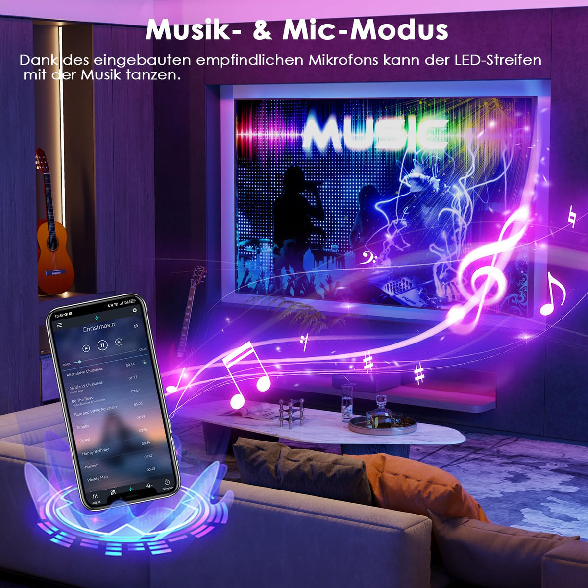 Resigilat|HOVVIDA banda LED RGB 5 m, 30 LED/m, 150 LED, control prin aplicatie si telecomanda, mod muzica si temporizator