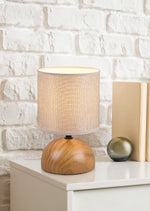 Resigilat|Reality Leuchten Luci R50351035 lampa de masa, baza ceramica aspect lemn, abajur textil bej, 1x E14