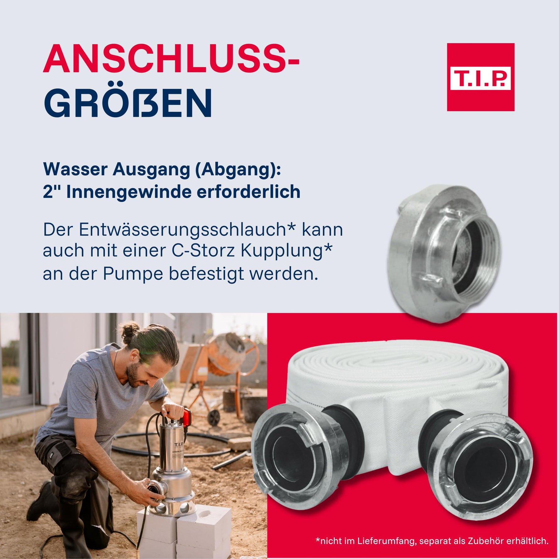 T.I.P. Schmutzwasser Tauchpumpe - Baupumpe Edelstahl (30.000 l/h Fördermenge, 13m Förderhöhe, 1,3bar Druck, 1.800W, 45mm Korngröße, Waschlauge, heißes Wasser bis 95°C) Extrema 500/13 IX, 30171