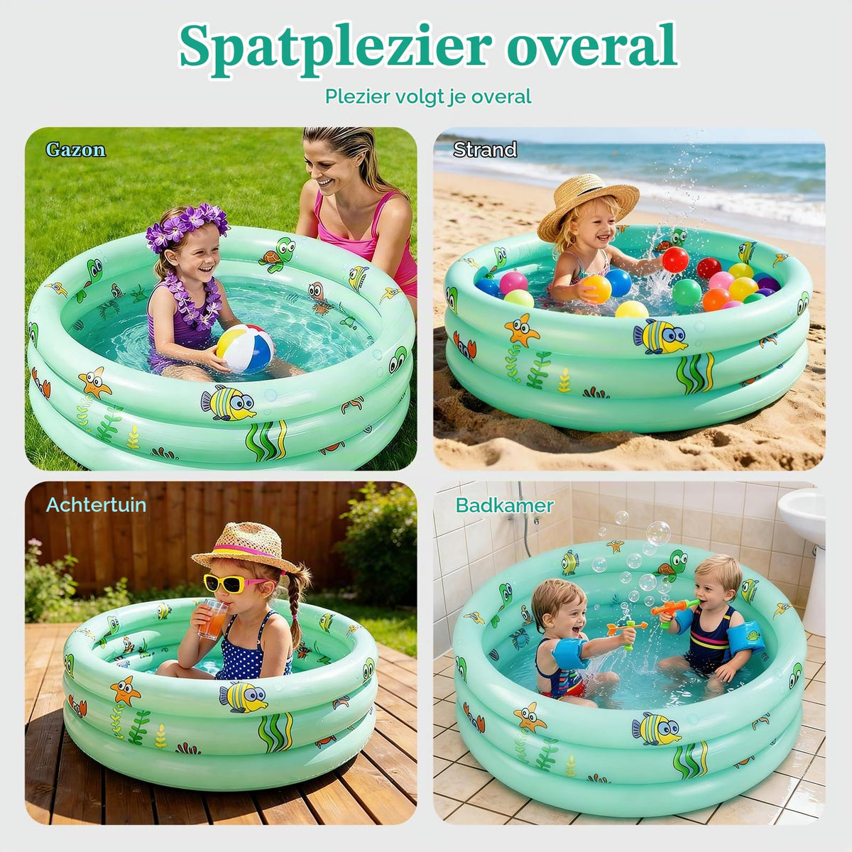 Resigilat|Piscina gonflabila pentru copii Ø100 cm, piscina mica cu 3 inele, pentru familie, gradina, curte si activitati outdoor