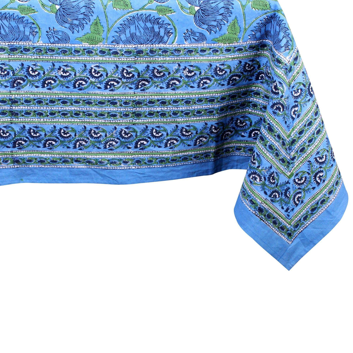 Resigilat|THE Unltd fata de masa din bumbac albastru deschis, 150 x 150 cm, imprimeu floral, 4 persoane, model traditional indian