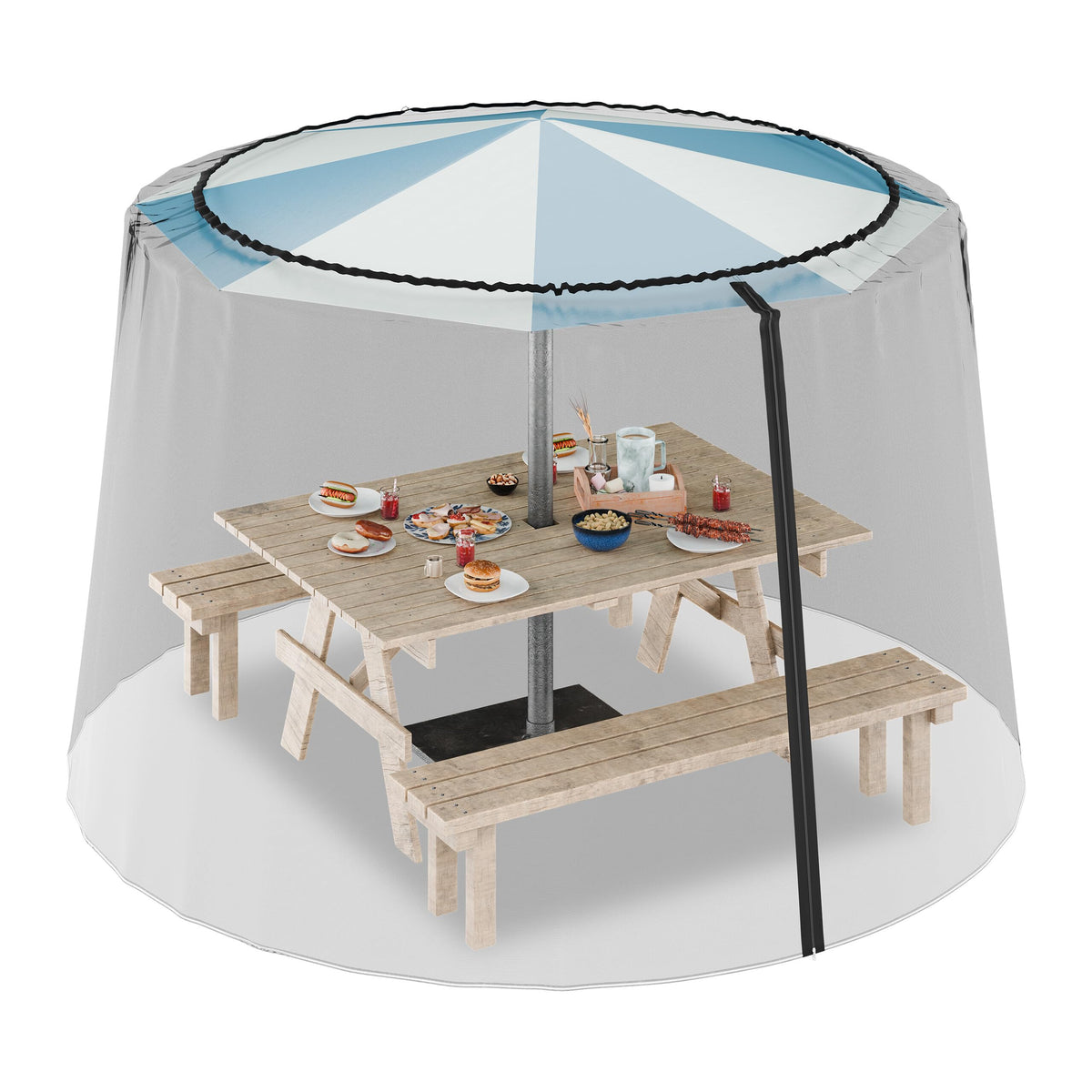 Resigilat|Relaxdays plasa anti-insecte pentru umbrela de soare, 250-300 cm, usa cu fermoar, protectie impotriva insectelor, poliester, neagra