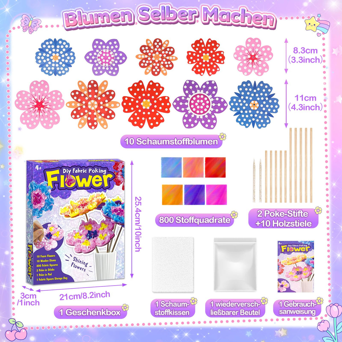 Resigilat|Set creativ de bricolaj cu flori pentru fete, cadou pentru copii de 5-8 ani, activitati creative si decorative