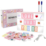 Resigilat|BONNYCO Light Box A4 roz, cu 400 litere si simboluri, caractere Ä Ö Ü ß, emoji, 2 markere si USB