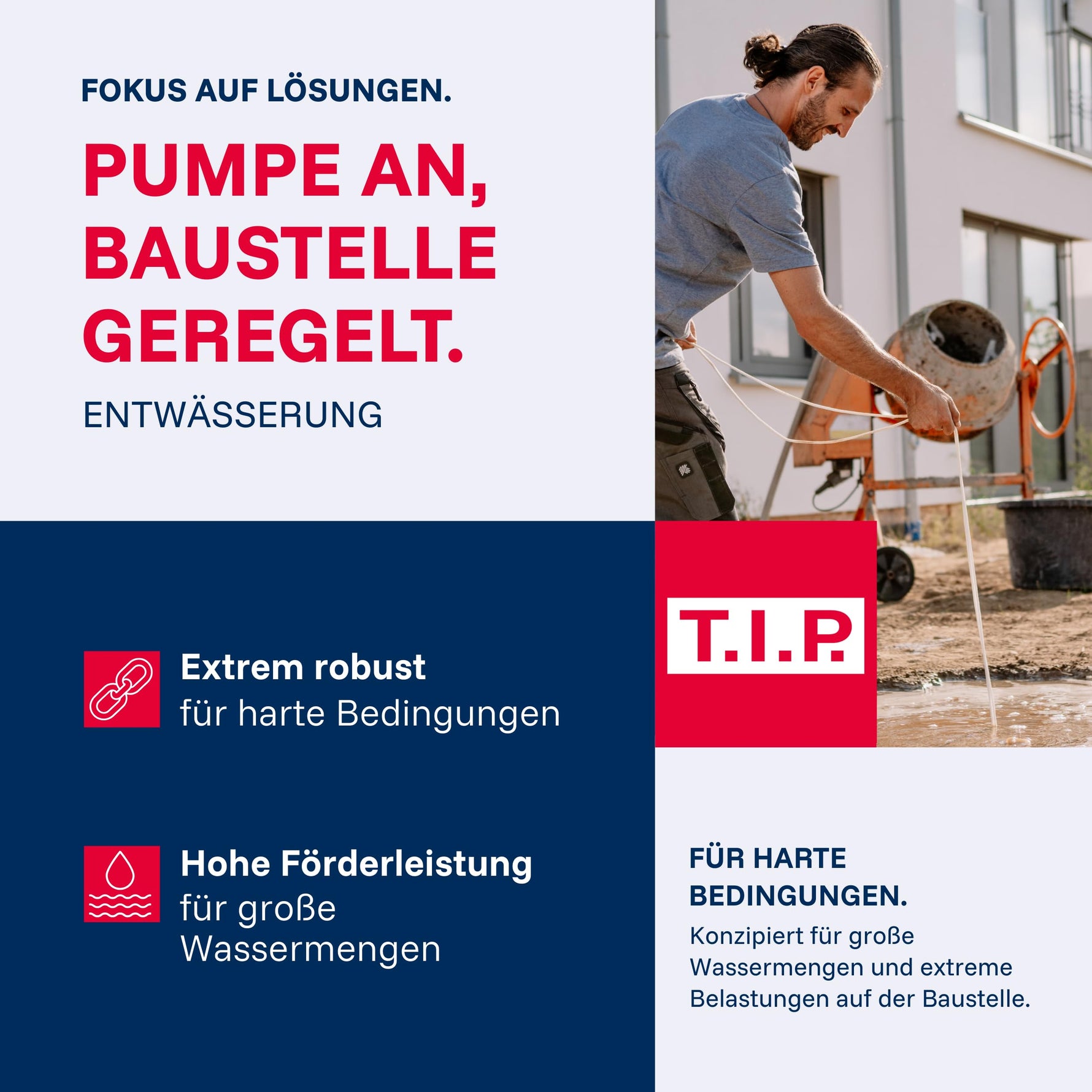 T.I.P. Schmutzwasser Tauchpumpe - Baupumpe Edelstahl (30.000 l/h Fördermenge, 13m Förderhöhe, 1,3bar Druck, 1.800W, 45mm Korngröße, Waschlauge, heißes Wasser bis 95°C) Extrema 500/13 IX, 30171