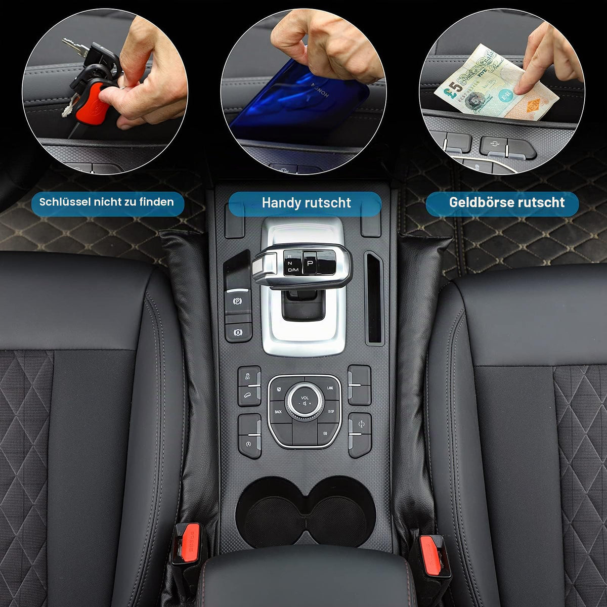 Resigilat|Set 2x Organizator Auto pentru Spațiul dintre Scaun și Consolă – Umplător Universal din Piele PU