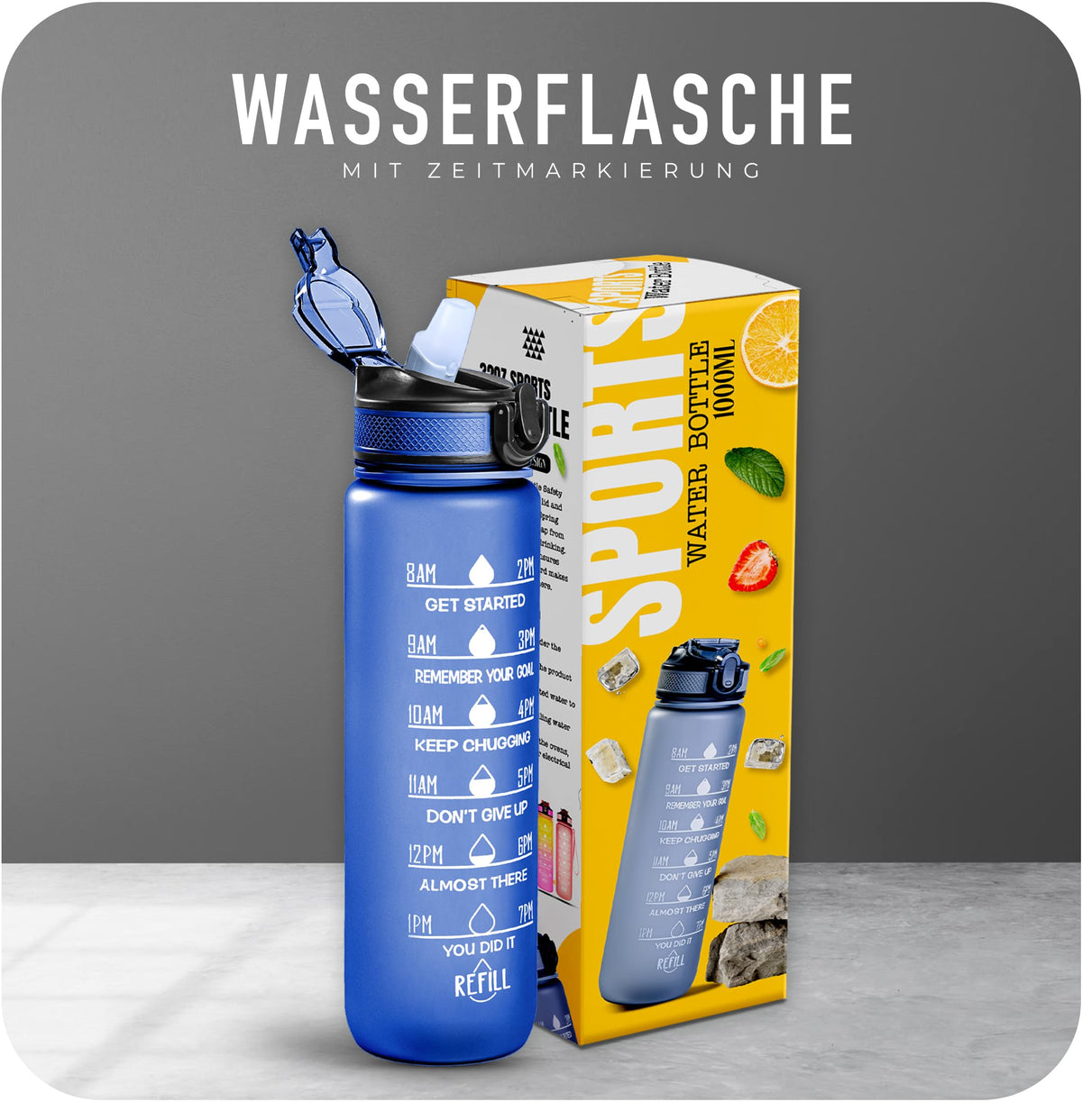 Resigilat|Roe Tenpo sticla sport 1 L cu pai si marcaje de timp, Tritan fara BPA, etansa, pentru fitness, sala si activitati outdoor