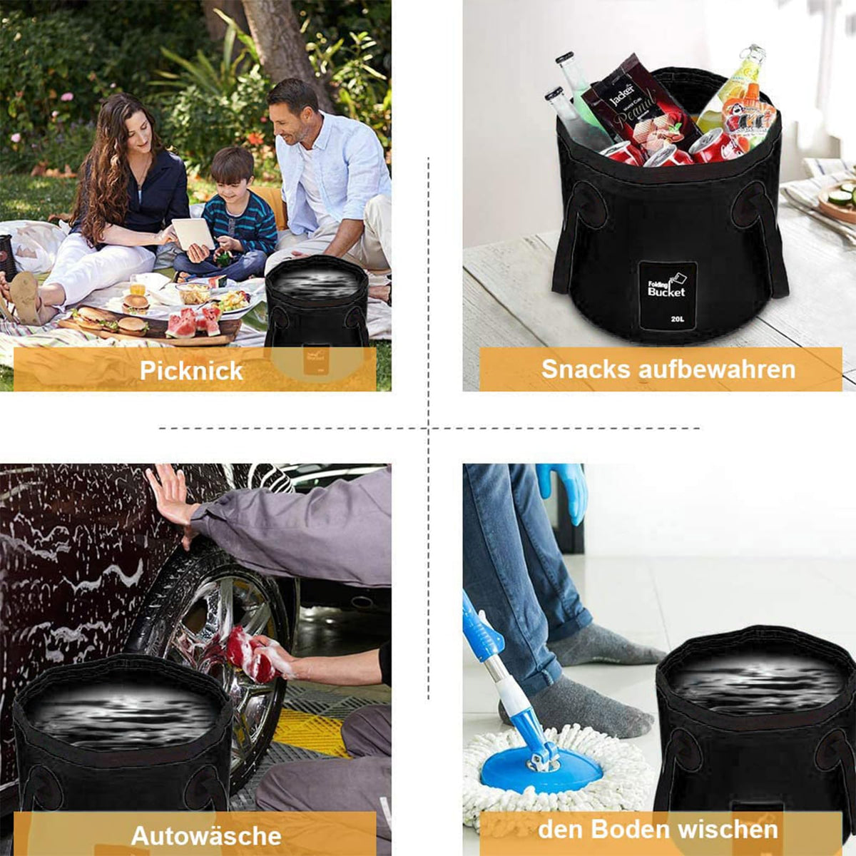 Resigilat|Huamirra galeata pliabila 20 L, multifunctie, portabila, pentru camping, pescuit si activitati outdoor, neagra