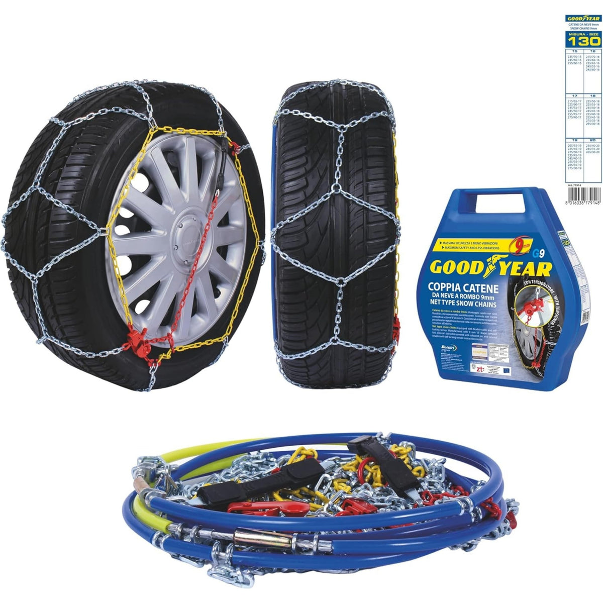 Goodyear 77914: lanțuri de zăpadă „G9”, 9 mm, mărimea 130, certificare TÜV și ÖNORM