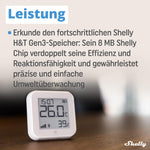 |Resigilat| Shelly H&T Gen3 Alb, senzor Wi-Fi temperatură și umiditate, notificări, scenarii inteligente, stocare date, fără hub, asistenți vocali