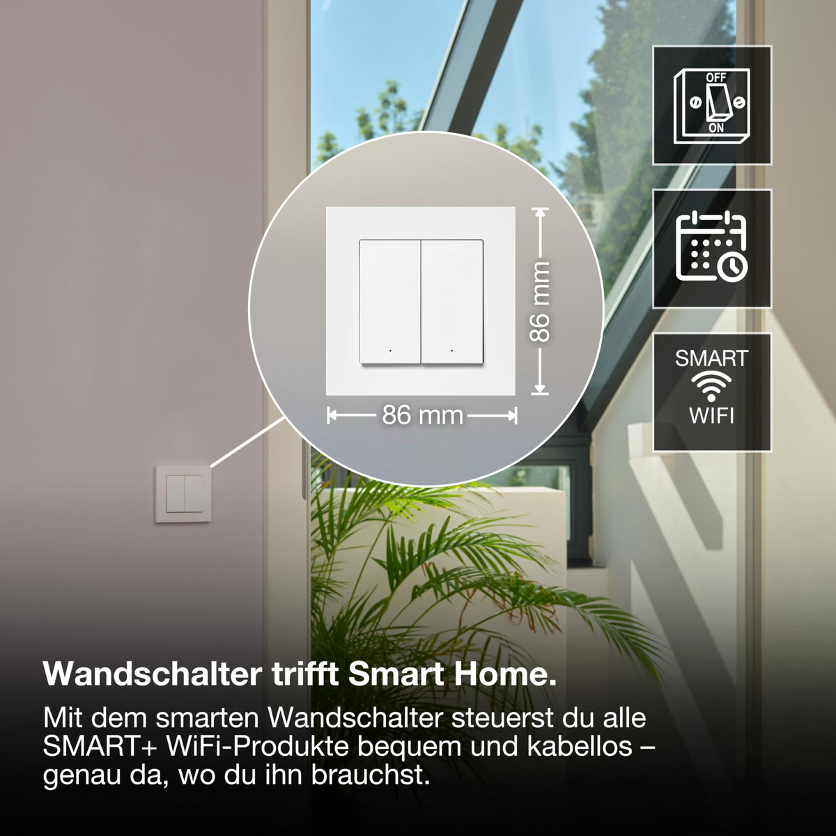 Resigilat|OSRAM SMART+ WiFi intrerupator de perete, 2 butoane, magnetic, reincarcabil USB-C, autonomie 6 luni, compatibil Alexa, alb