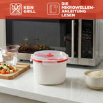 Resigilat|Snips oala pentru orez la microunde, 2,7 L, pentru orez, cereale si couscous, cu colector de amidon si spatula, 20,5 x 20,5 x 14,5 cm