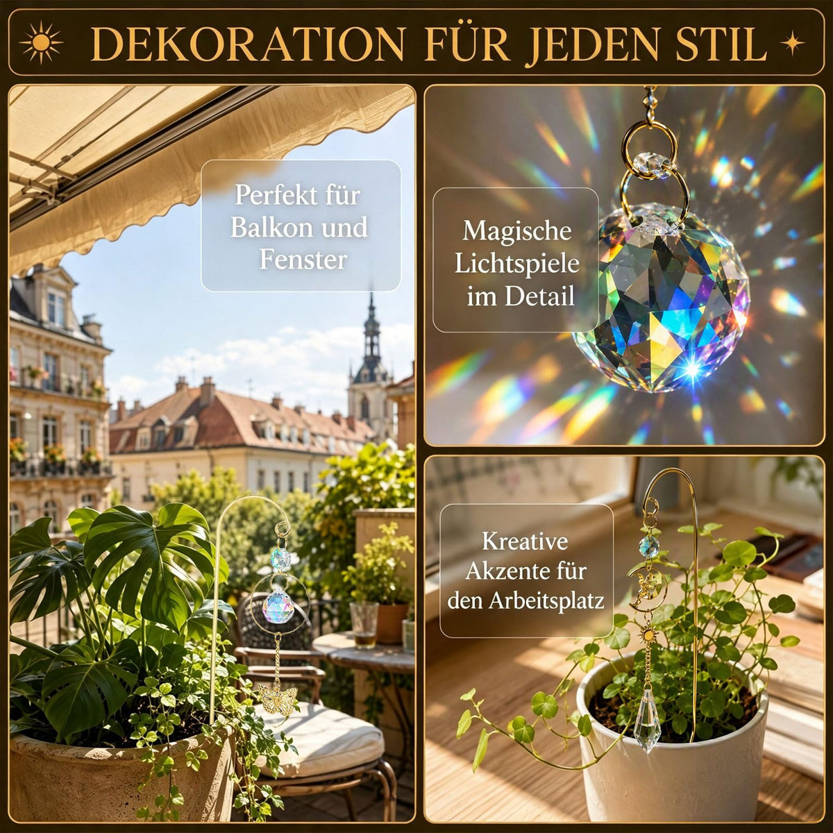 Resigilat|6 Decoratiuni Cristal pentru Ghivece, Suncatcher, Luna, Stea, Fluture si Inima, Prisme, Efecte de Lumina