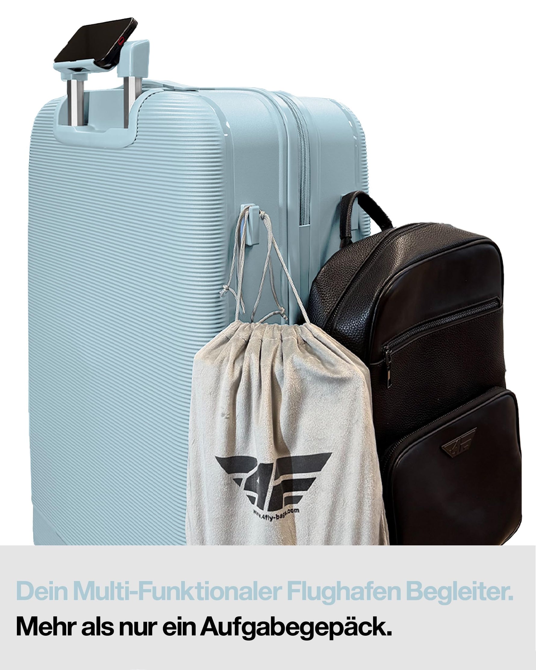 4FLY Leichter Hartschalen-Reisekoffer L - Groß 65 cm (60L) – Trolley Koffer mit TSA-Schloss, 4 Spinner-Doppelrollen & Aluminium-Teleskopgriff, Aufgabegepäck Reisegepäck