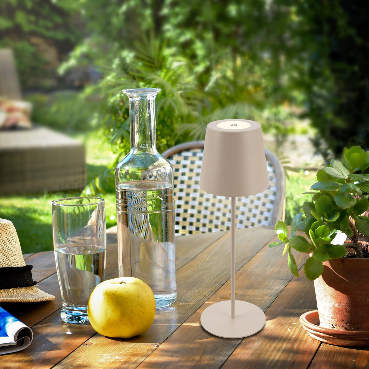 Resigilat|BRILONER lampa de masa LED fara fir cu Touch, dimmabila, inaltime reglabila, reincarcabila, pentru noptiera, camping si exterior, bej