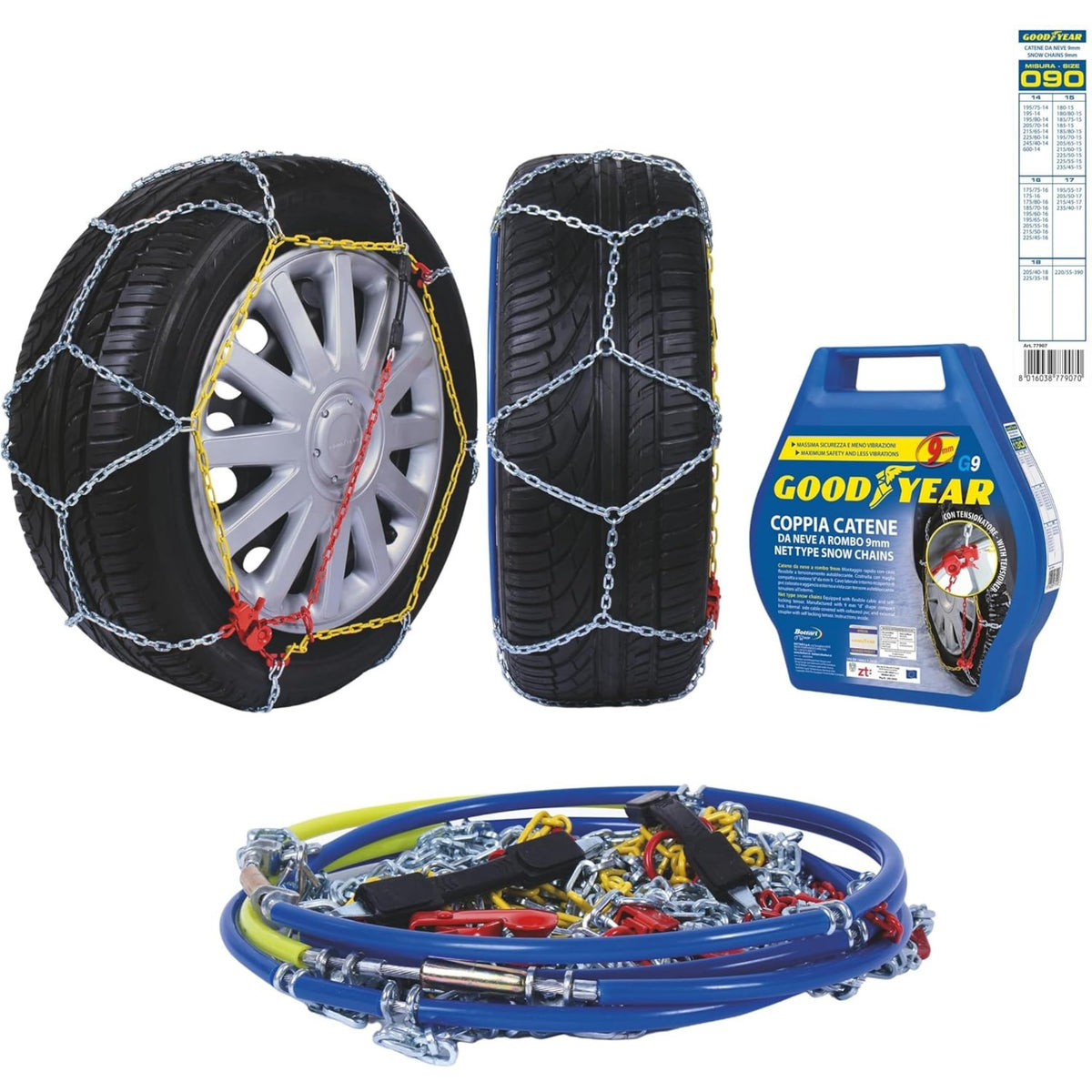 Goodyear 77907: lanțuri de zăpadă „G9”, 9 mm, mărimea 90, certificare TÜV și ÖNORM