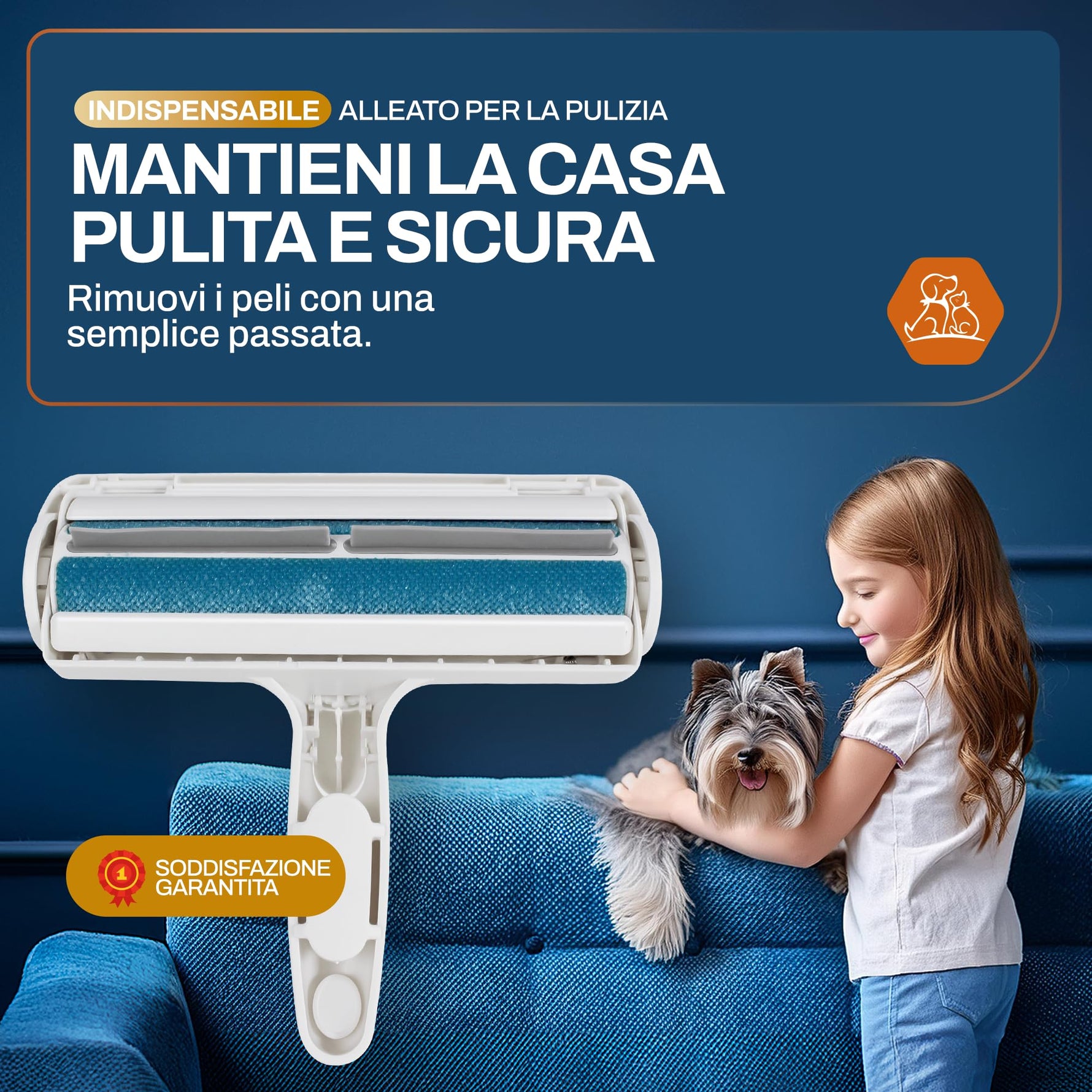 PORTENTUM Spazzola Togli Peli Animali, Spazzola per Gatti e Spazzola per cani, Peli Rimozione, Lint Rullo Riutilizzabile, Rimuovi la Pelliccia su aree fisse piace Cuccia, Divani, Tappeti