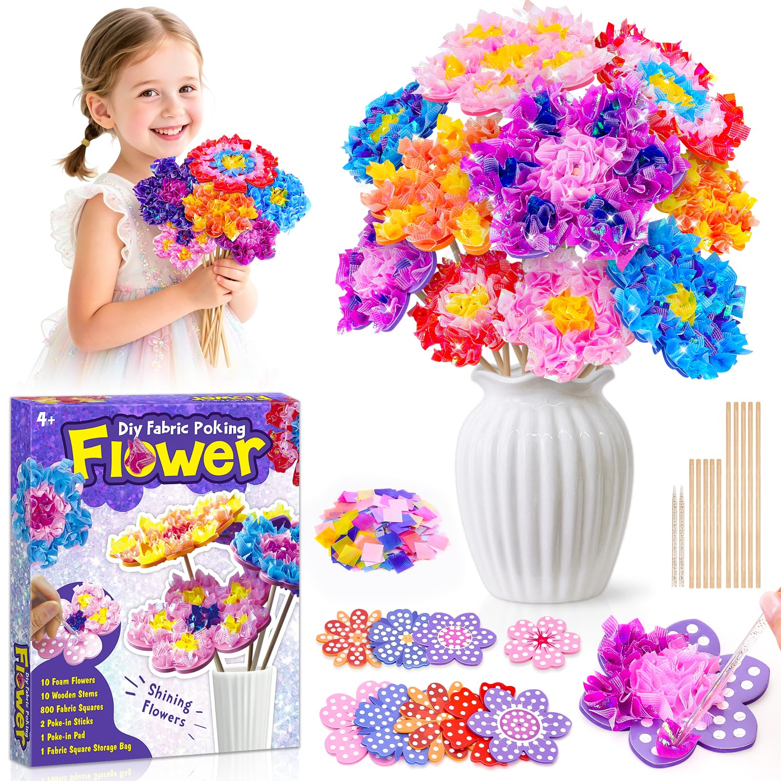 Resigilat|Set creativ de bricolaj cu flori pentru fete, cadou pentru copii de 5-8 ani, activitati creative si decorative