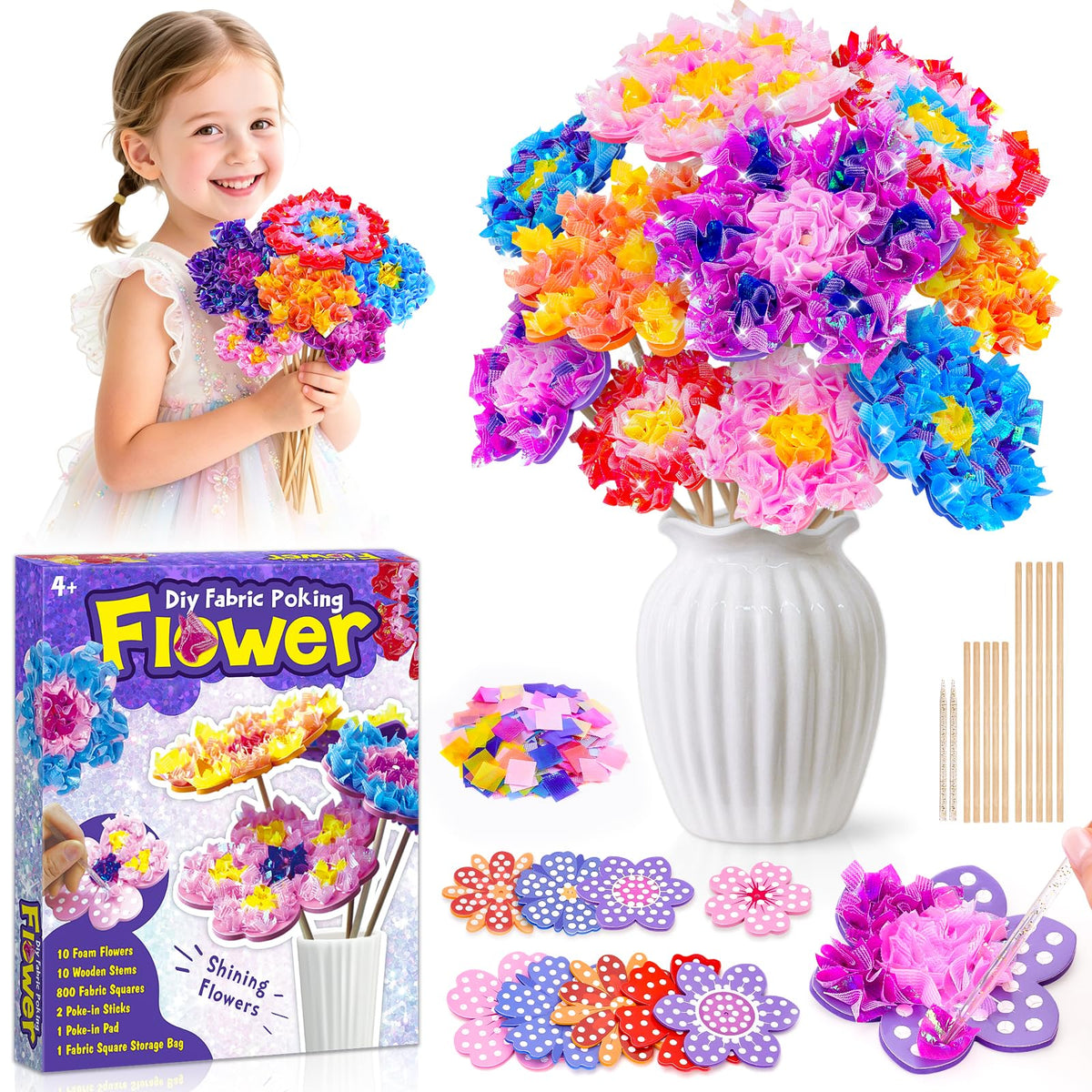 Resigilat|Set creativ de bricolaj cu flori pentru fete, cadou pentru copii de 5-8 ani, activitati creative si decorative