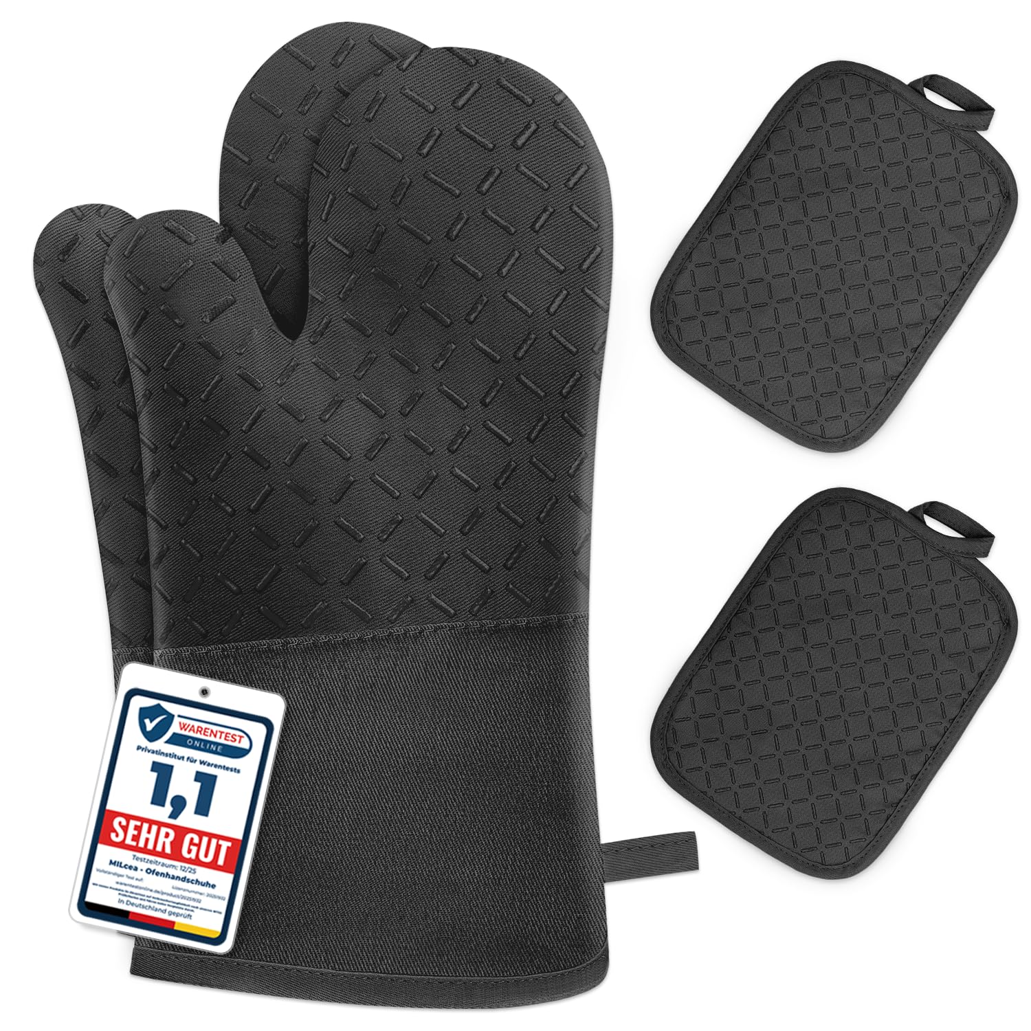 Resigilat|Set manusi de cuptor rezistente la caldura pana la 300°C, manusi pentru vase, negre