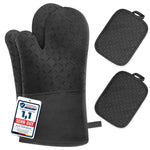 Resigilat|Set manusi de cuptor rezistente la caldura pana la 300°C, manusi pentru vase, negre