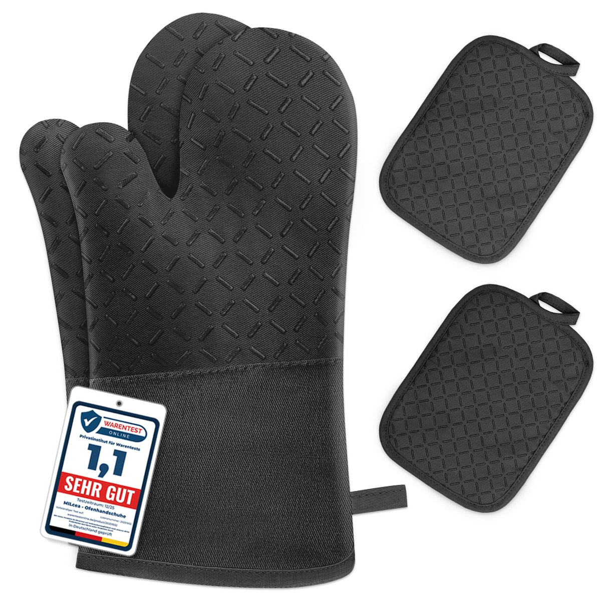 Resigilat|Set manusi de cuptor rezistente la caldura pana la 300°C, manusi pentru vase, negre